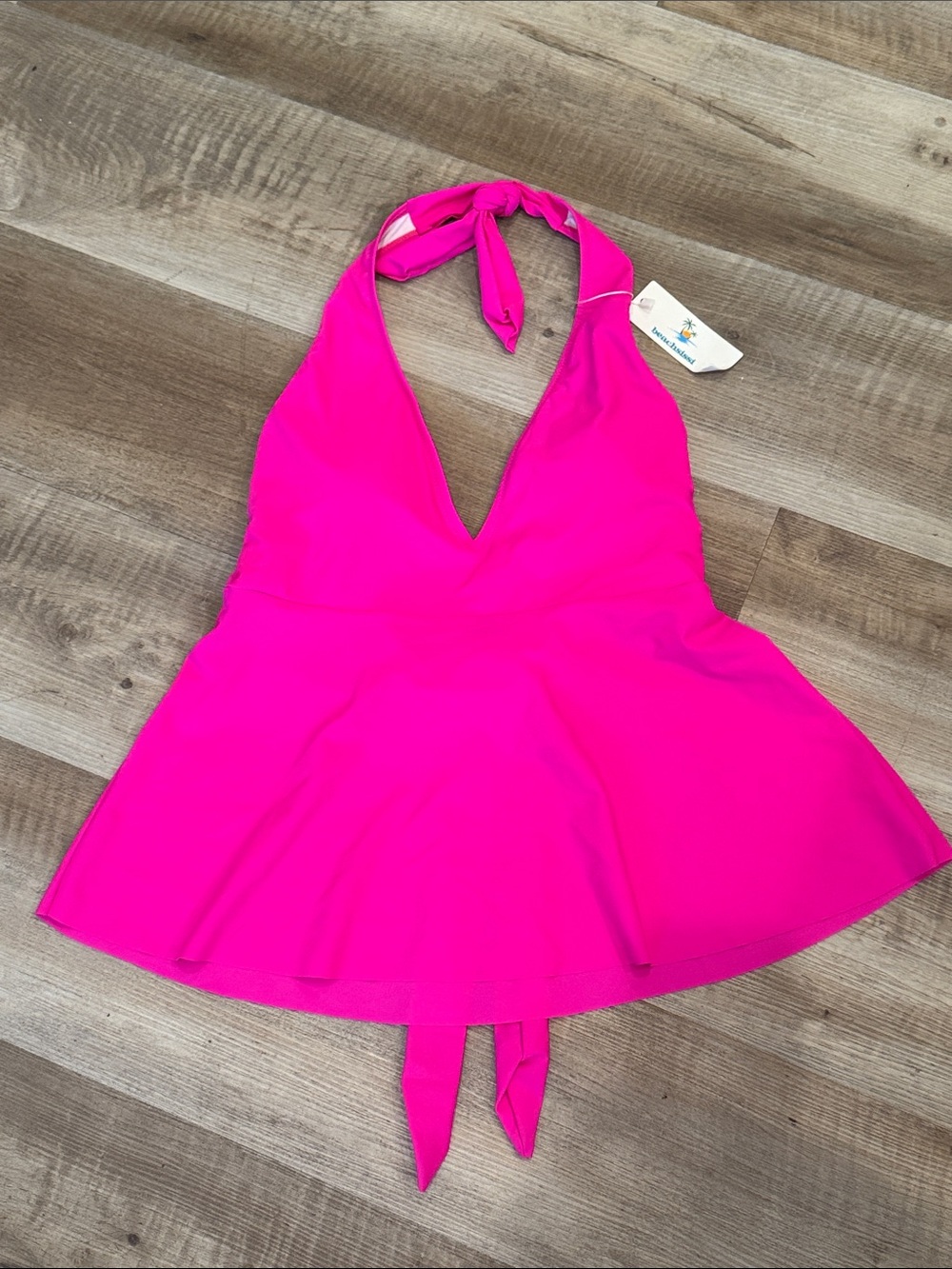 Beachsissi Woman’s Halter Peplum Tankini V-Neck Swim Top Neon Fuchsia Hot Pink